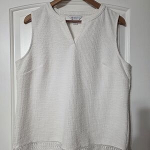 White Sleeveless Boxy Tank Top with Notched Collar